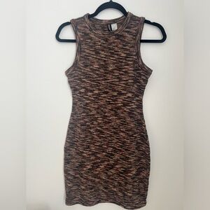 H&M+ Rib-knit dress, Dark brown/Patterned, Size S